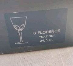 NIB 6 Cristal DArques JGDurand Florence Satine Crystal Wine/Water 7.5″X3.5″ 971G