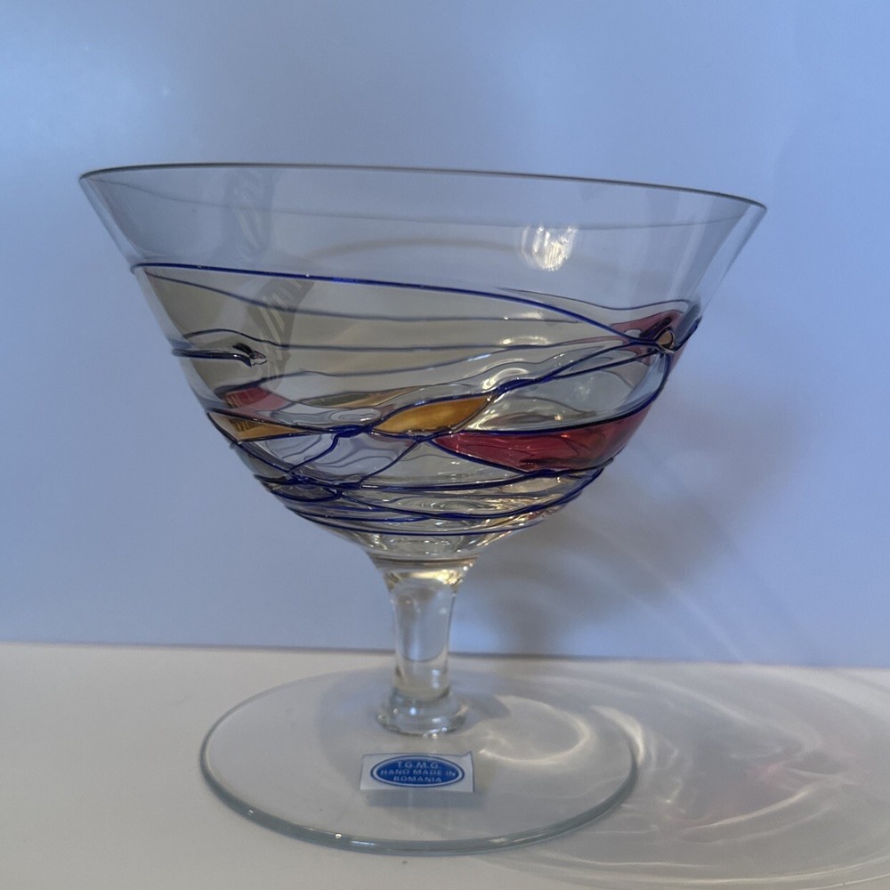 TGMG Romania Milano Mosaic Art Stained Glass Sherbet Bowl Purple Gold New Swirl