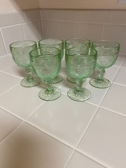 Vtg Indiana Glass Tiara Chantilly Green Sandwich Sherry Cordial Glasses Set of 6