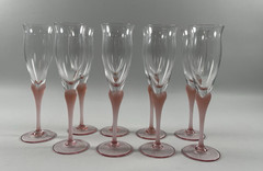 Mikasa Crystal SEA MIST CORAL Pattern Champagne Flutes 9pc Set 9 3/8″