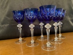 WMF Cristal Cabinet Cobalt Blue Cut to Clear Sherry Stems Set of 6, 1970s