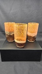Pier 1 Tumblers 3 Mouth Blown Tri-Color Orange Speckle Cream Brown 12oz Glasses