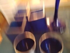 Lot Of Cobalt Blue Wine Glasses Candle Holders And Cordial Shot Glasses.