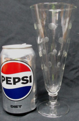 8 MCM clear glass etched polka dots pilsner beer footed 7 5/8″ high tumblers