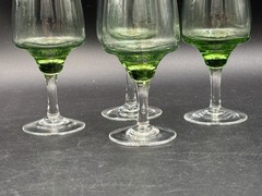 Set of 4 ~ Sasaki «HARMONY GREEN» Japan ~ Wine Glasses ~ 5″ Tall