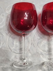 2 Lenox Ruby Red Balloon Wine Glasses Clear Stem & Base 8.75″