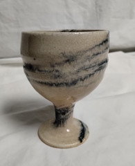 Studio Art Pottery Tan Brown with Black Swirl Stoneware Goblet 4.5″ High Chalice