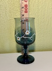 (Set of 2) Retro Libbey Smoky Blue Wine Glasses with White Dogwood Blossoms VTG