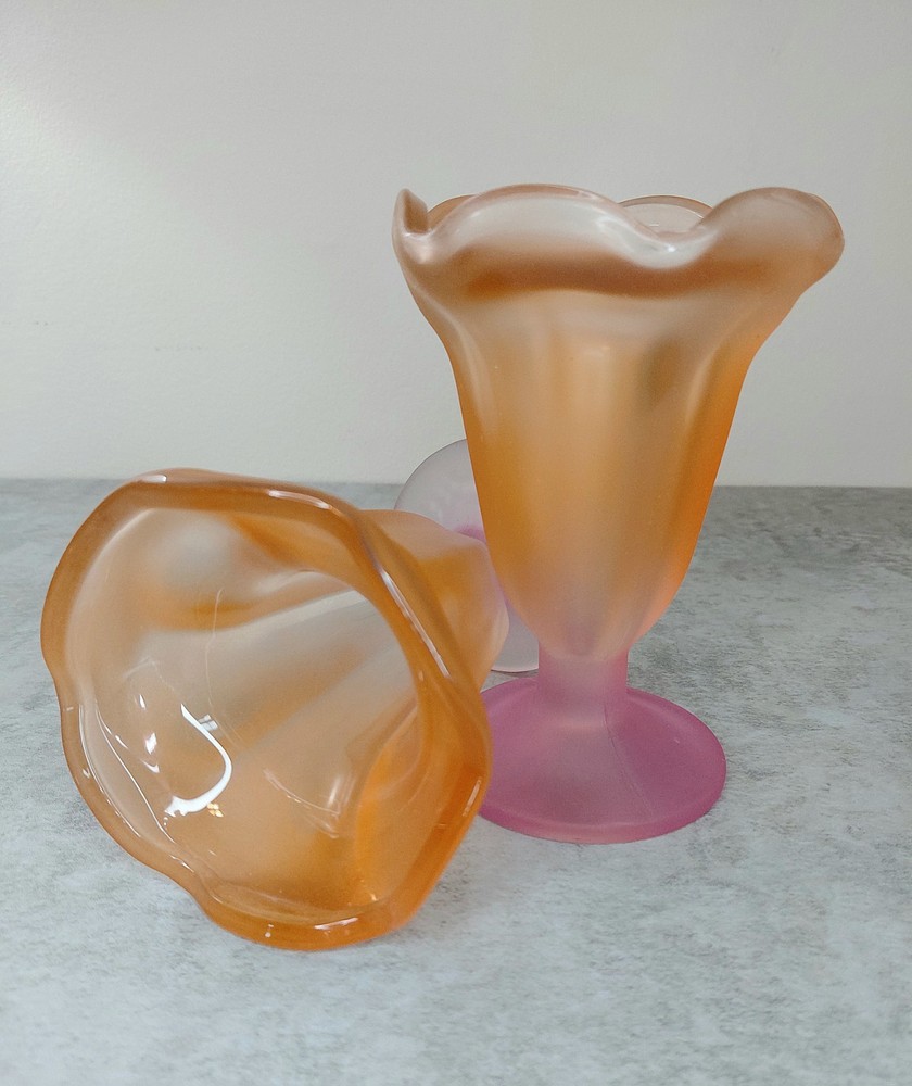 Vintage Libbey Ka-Dinks Frosted Sundae Glasses Pink Orange Ombre Parfait Retro