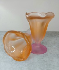 Vintage Libbey Ka-Dinks Frosted Sundae Glasses Pink Orange Ombre Parfait Retro