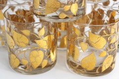 Set of 8 Georges Briard Double Old Fashioned Glasses, MCM, 22k Gold Leaf Design