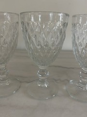 Set Of 3 Quilted Diamond Point Clear Glass Goblets 6.5”