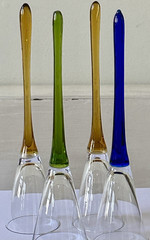 Vintage Set of 4 Blown Glass Cordial Liquor Glasses Long Stem in Glass Holder