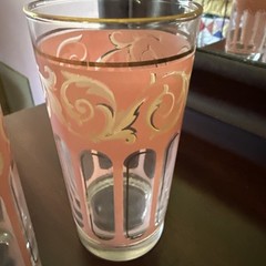 Libbey Hand Painted Pink Scroll 12oz Tumblers c1937 (4) MINT-Now on Sale-Was $79