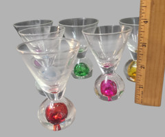 Vintage Set of Six Italian Art Glass Colorful Bubble Base Cordials, Shot, Snap,