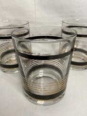 Vintage Set Of 4 Luminarc J.D. Durand Low Ball Glasses Black Gold *READ