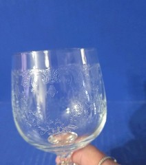 1985 Import Associates CASCADE Etched Clear Glass WATER Goblet 6” tall Germany
