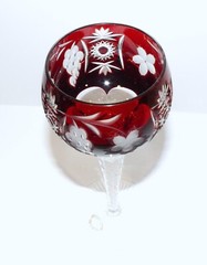STUNNING AJKA CRYSTAL MARSALA DEEP RUBY RED CUT TO CLEAR 8 1/4″ WINE HOCK GLASS