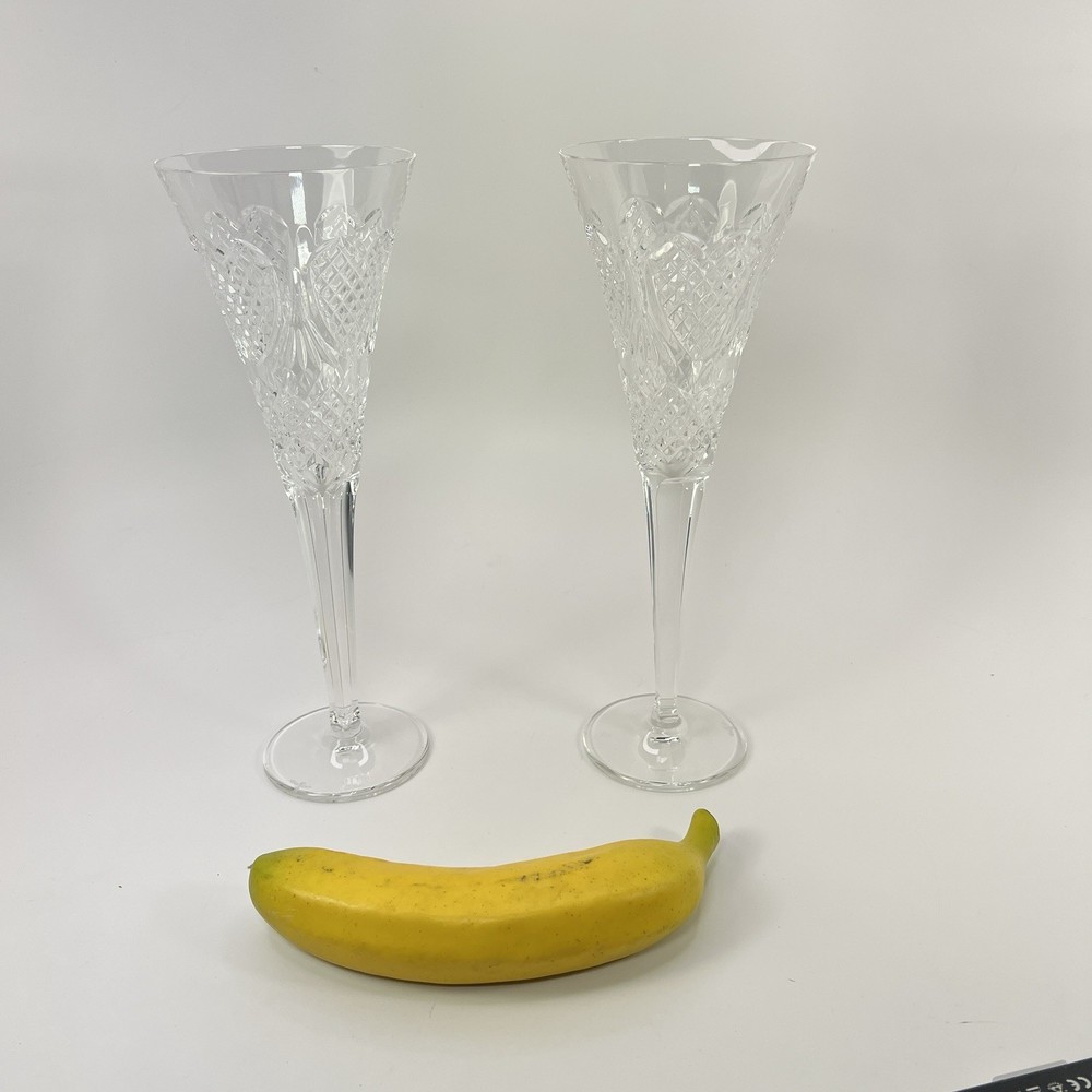 Pair of Waterford Crystal 10.25” Tall Wedding Heirloom Champagne Flutes