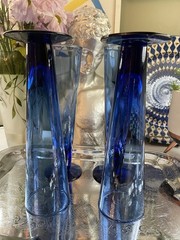 4 Set Vintage Art Glass handblown Cobalt Blue Pilsner Beer Champagne Glasses