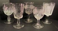 Lot of FIVE EAPG (Early American Pattern Glass) Goblets 19th-20th Century