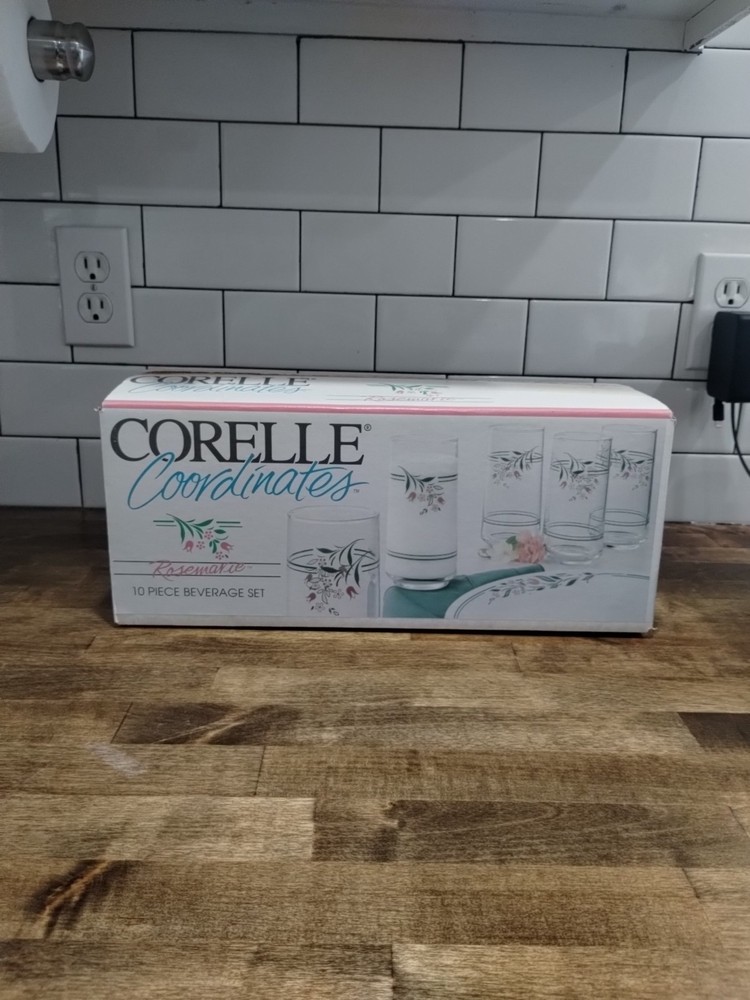 Corelle Rosemarie 16 oz Tumblers Drinking Glasses Beverage Set Of 10 NEW Boxed