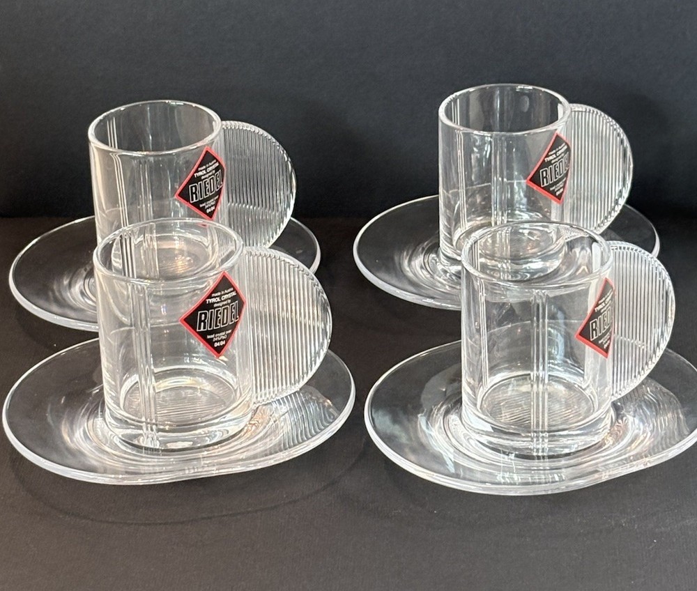 VNTG 4pc Set Riedel Tyrol Glasses/Plates Austria 24% Lead Crystal W/ Stickers