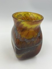 Handblown Glass Cup Art Swirl Brown Orange Yellow Green