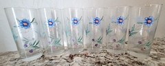 Set of 6 Vintage MCM Spring Floral Pastels Pattern 16oz Glass Tumbler Highball