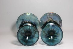 Vintage Blue Iridescent Carnival Glass 2 Goblets Set Harvest Grape Indiana 1970s