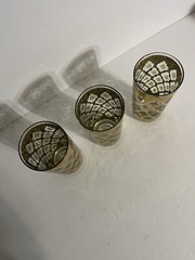 Culver Valencia Highball Glasses Green 22k Gold Overlay Signed Vintage set of 3