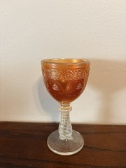 Vtg. Fenton SAILBOATS Pattern Carnival Marigold Glass Wine/Cocktail Stemmed