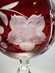 8 1/4″ Vintage Bohemian Czech Ruby Red Cut To Clear Crystal Wine Goblet