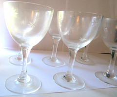 Vintage MCM Glasses Etched Atomic Starburst Cordial Sherry Cocktail Set of 6
