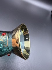 Murano Green Gold Goblet • Hand-Painted Ruby Jewel Enamel • Italian Art Glass
