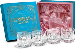 Vintage Art Deco Lowball Cocktail Glasses Set of 4 9 oz Crystal Tumblers