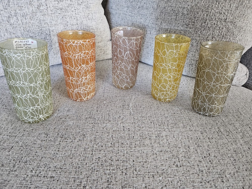 5 VINTAGE SPAGHETTI STRING GLASS TUMBLERS – GLASSES NICE MCM