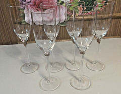 Vintage Crystal Champagne Flutes Set of 4 Etched, Tulip Design Elegant Stemware