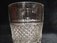 Pressed Glass Tumbler w/Diamond Pattern Starburst Base 16oz 6.5″H