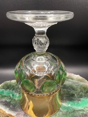 RARE 1911 Excelsior Goblet US Glass Co Tiffin Green Thumbprint Gold Band 1C784