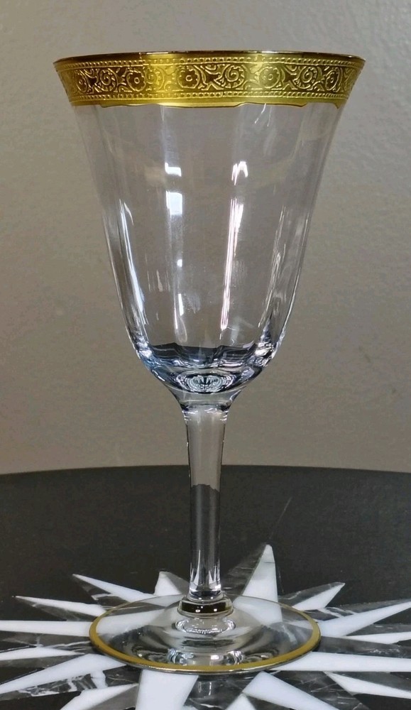 Genuine Discontinued TIFFIN Gold Encrusted Minton Optic Panel White Wine Glass