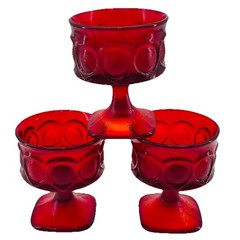 Noritake Spotlight Ruby Red Champagne Glasses (3) Pedestal Square Foot 70’s 80’s