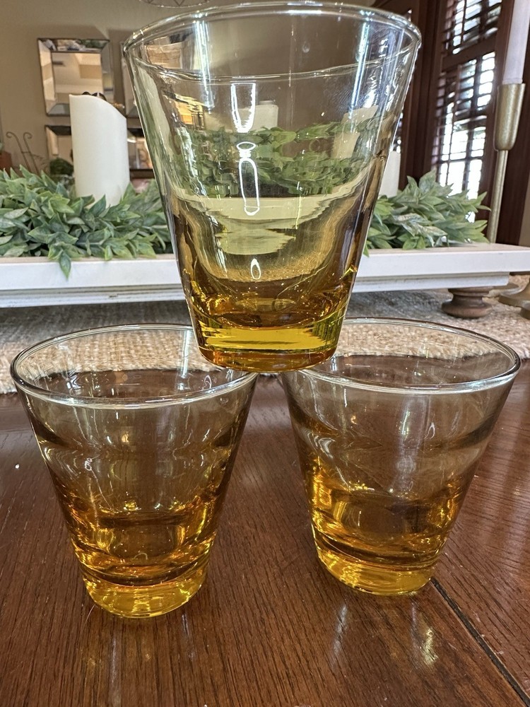 3 ~Vintage~ Libbey Glasses Honey Golden Wave Ripple Optic Tumbler Amber~