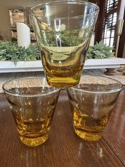 3 ~Vintage~ Libbey Glasses Honey Golden Wave Ripple Optic Tumbler Amber~