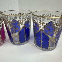 Moroccan Style Glasses Gold Rimmed 4″ Tall Green Pink Red Purple/blue T3