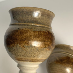 Vintage Studio Pottery Wine Goblets Studio Signed JT 78 Brown Beige Shimmer
