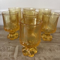 7 VTG Tiffin Franciscan Madeira Cornsilk Yellow Goblet Water Glass, Heavy! 5.5”