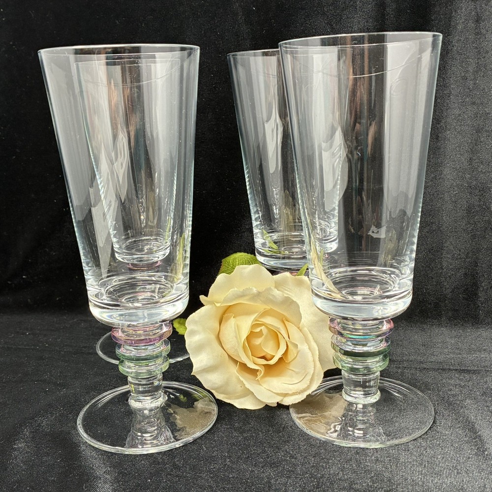 Block Crystal Carnival Pattern Iced Tea Glasses, 7 3/4″ Set of 4 Art Deco
