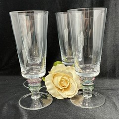 Block Crystal Carnival Pattern Iced Tea Glasses, 7 3/4″ Set of 4 Art Deco