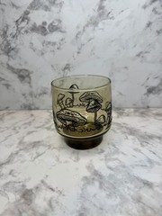 VTG Merry Mushroom Style Glasses Smoked Tawny Amber Lowball Rocks Set of 4